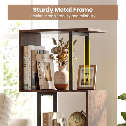 Dreamade 6-Tier Bookshelf | Industrial S-Shaped Geometric Bookcase with Open Display Shelves