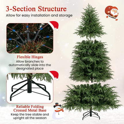 Dreamade 7 FT Pre-Lit Artificial Christmas Tree, Hinged Faux Xmas Tree with 1217 Soft TPE & PVC Mixed Branch Tips