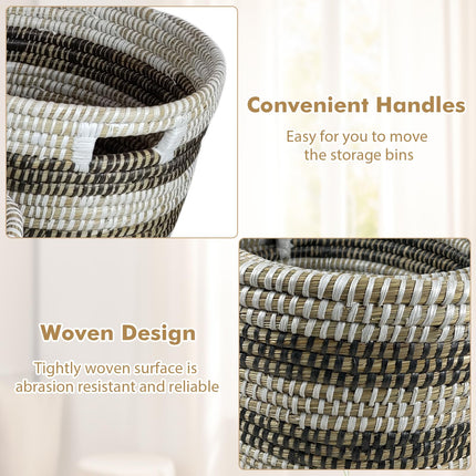 Dreamade Woven Laundry Basket 24"/20"/16"- Set of 3 Stackable Storage Baskets with Handles