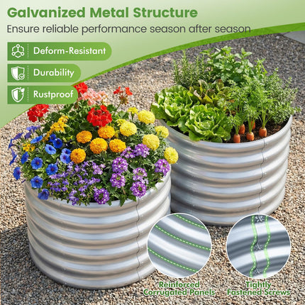 Dreamade Galvanized 2 x 2 x 1.5 FT Round Outdoor Planter Box with Open-Ended Base (1/2)