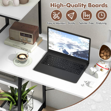 Dreamade Computer Desk with Shelves, 47.5” Home Office Desk with Bookshelf, Host Stand