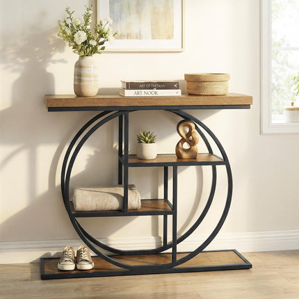 Dreamade 41" Industrial Console Table | 4-Tier Narrow Entryway Table with Storage Shelves