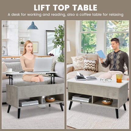 Dreamade Lift Top Coffee Table, Modern Cocktail Table w/Hidden Compartment & 2 Open Shelves