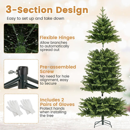 Dreamade 7ft Hinged Xmas Full Tree with 470 Warm White & Multicolored LED Lights