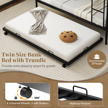 Dreamade Metal Twin Over Twin Bunk Bed with Trundle