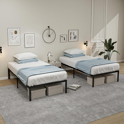 Dreamade Twin Bed Frame, 14 Inch Metal Platform Bed with Under Bed Storage Space, Heavy-Duty Steel Slat Mattress Foundation