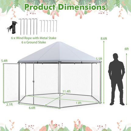 Dreamade Large Metal Chicken Run - 13ft Hexagon Walk-in Chicken Coop
