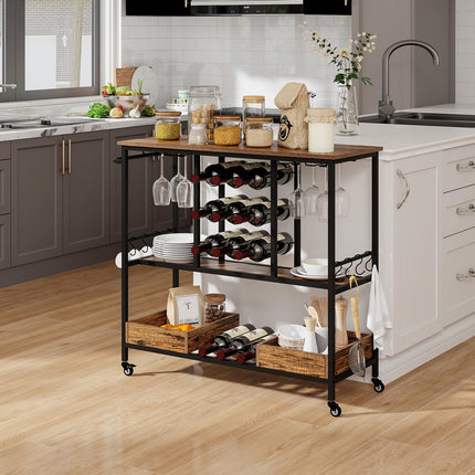 Dreamade Bar Cart, 3 Tier Home Serving Cart on Wheels with Handle