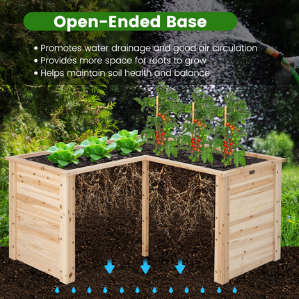 Dreamade Raised Garden Bed, 47.5" x 47.5" x 24.5" Wooden Planter Box, Outdoor L-Shaped Deep Garden Bed for Sapling Flower Herb Vegetable Fruit