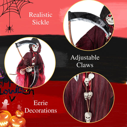 Dreamade 8 Ft Halloween Animatronics, Sound & Touch Activated Grim Reaper with Sickle, Glowing LED Eyes & Scary Voices