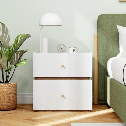 Dreamade Modern Nightstand with 2 Storage Drawers, Wooden Night Stand with Raised Edge