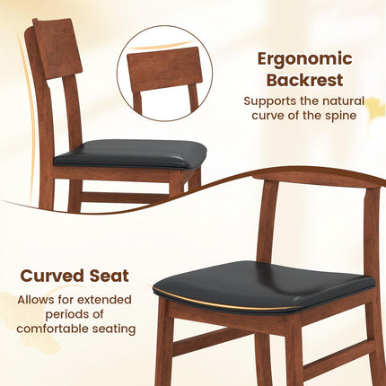 Dreamade Wooden Dining Chairs Set Kitchen Side Chairs w/Rubber Wood Legs Faux Leather Upholstered Seat