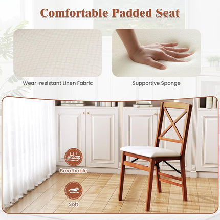 Dreamade Folding Dining Chairs Set of 2/4, Modern Kitchen Chairs w/Padded Seat & Cross Backrest