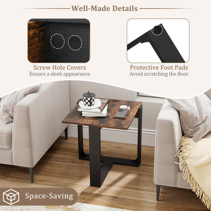 Dreamade Rustic Brown Square Industrial Side Table w/T-Shape Metal Frame