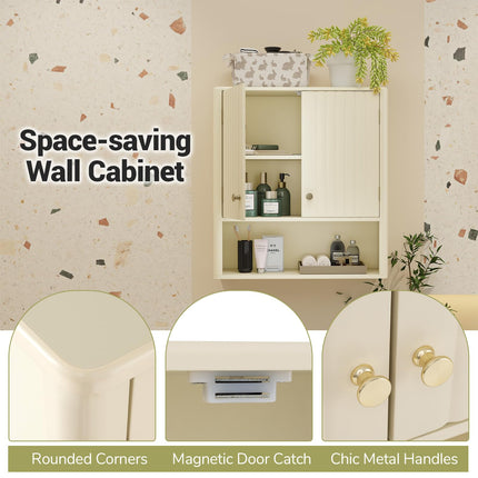 Dreamade Fluted Bathroom Wall Cabinet with Open Shelf