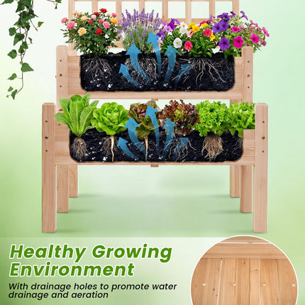 Dreamade 2-Tier Raised Garden Bed with Trellis for Climbing Plants