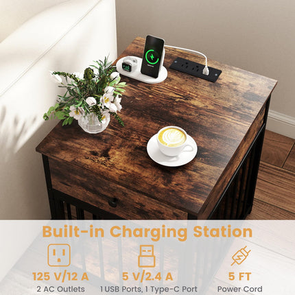 Dreamade Dog Crate End Table with Charging Station
