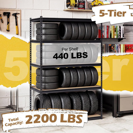 Dreamade 5-Tier Metal Storage Shelves Heavy Duty Garage Shelving Units(1/2/3/4,48" W x 24" D x 72" H)