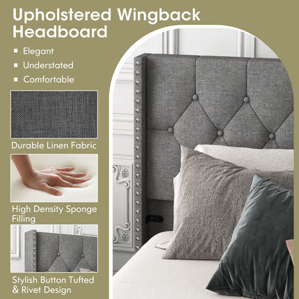 Dreamade Full Size Linen Fabric Upholstered Platform Bed Frame