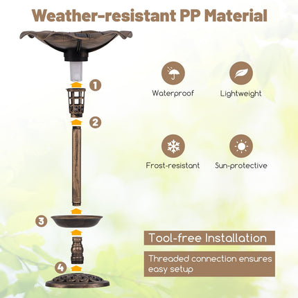 Dreamade Bird Bath for Outside, 30 inch Solar Lighted Bird Bath and Feeder with Flower Planter