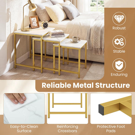 Dreamade Nesting Coffee Table Set of 3 | Faux Marble Coffee Table with Metal Frame