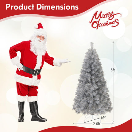 Dreamade 5ft / 6ft / 7 ft Pre-Lit Silver Tinsel Christmas Tree with Warm White LED Lights