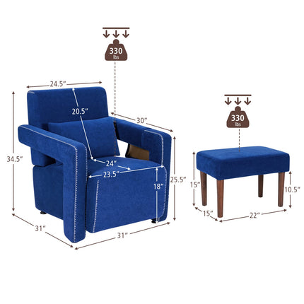 Dreamade Modern Accent Chair with Ottoman, Soft Berber Fleece Armchair Single Sofa and Footstool Set w/Waist Pillow