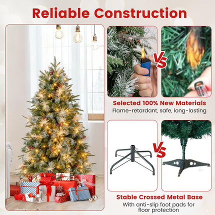 Dreamade 5FT / 6FT / 7FT Pre-Lit Artificial Christmas Tree with LED Lights Pine Cones Berries