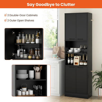 Dreamade Kitchen Pantry Cabinet, 75” Tall Freestanding Cupboard with Doors & Shelves