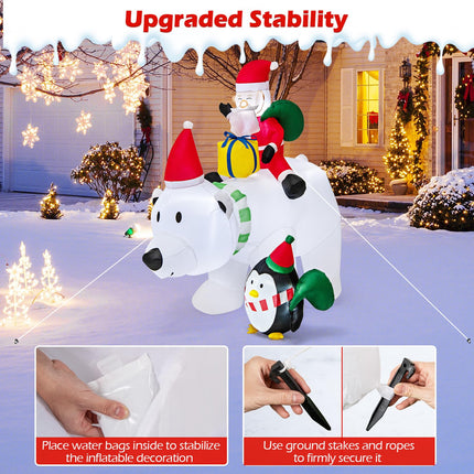 Dreamade 7FT Christmas Inflatables, LED Lighted Xmas Inflatable Polar Bear with Shaking Head, Santa & Penguin