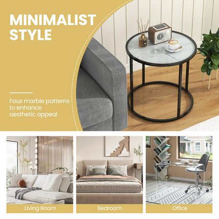 Dreamade Round Side Table, Tempered Glass End Table with Metal Frame