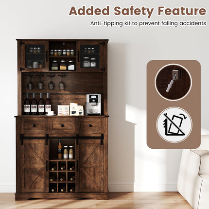 Dreamade 72" Farmhouse Coffee Bar Cabinet w/Glass Doors & Wine Racks