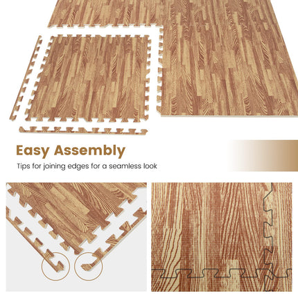 Dreamade 25 Pcs 24"x24" Faux Wood Grain EVA Foam Tiles with 50 Borders