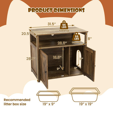 Dreamade Cat Litter Box Enclosure - Litter Box Hidden Furniture with Barn Door, Inner Divider, Side Entry, Storage Shelf