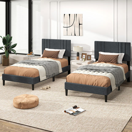 Dreamade Queen/Full/Twin Size Modern Upholstered Platform Bed Frame with Vertical Channel Tufted Headboard