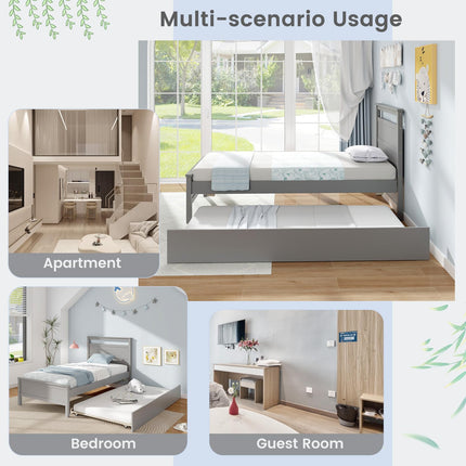Dreamade Trundle Bed Twin, Wood Day Bed Frame with Headboard & Footboard