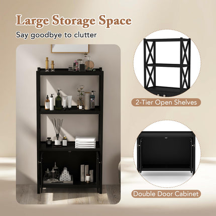 Dreamade Storage Cabinet, Freestanding Storage Organizer with Open Shelves, Double Doors