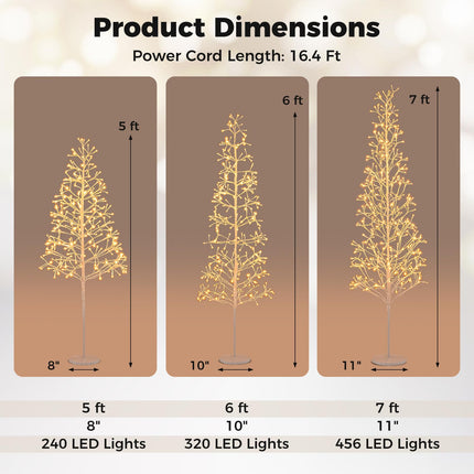 Dreamade LED Birch Tree, 5/6/7 FT Pre-lit Twig Tree with Warm White Light LED Lights, Weighted Base
