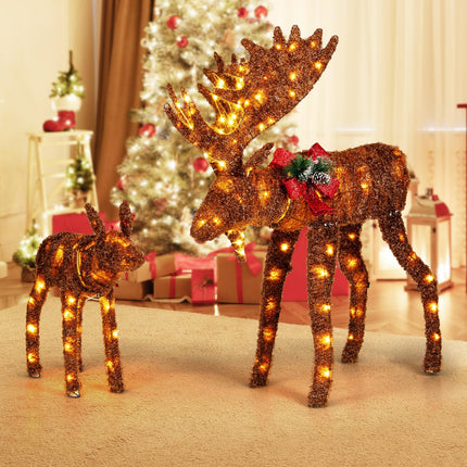 Dreamade 2 Pieces Lighted Christmas Moose Family, Light-up Xmas Deer Decorations with 170 LED Lights