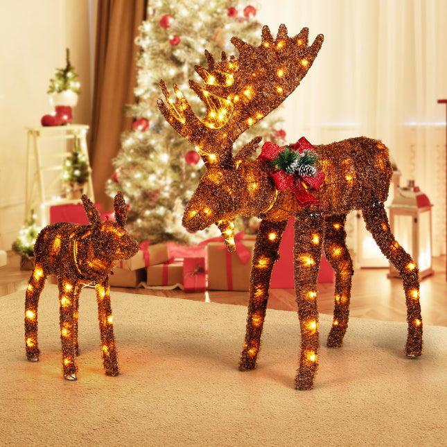Dreamade 2 Pieces Lighted Christmas Moose Family, Light-up Xmas Deer Decorations with 170 LED Lights