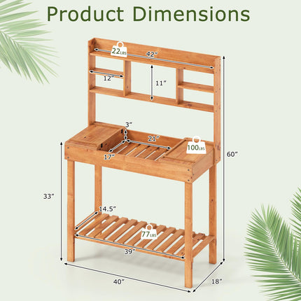 Dreamade Outside Solid Wood Potting Table with Flip-up Tabletop