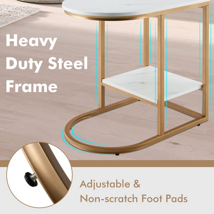 Dreamade Side Table, 2-Tier C-Shaped End Table