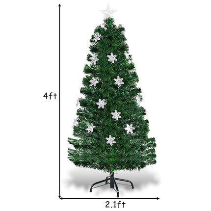 Dreamade 4ft Pre-Lit Fiber Optic Christmas Tree Artificial Xmas Full Tree with Colorful Snowflake LED Lights