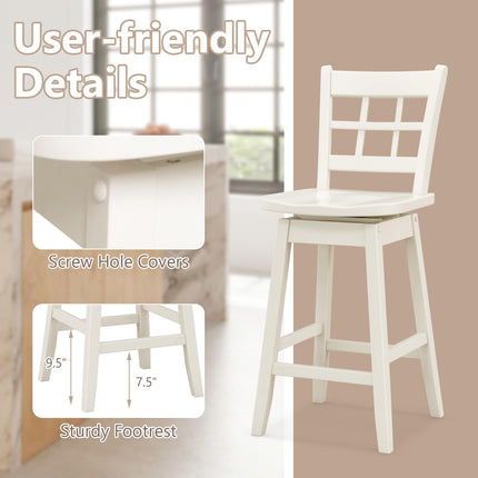 Dreamade Bar Stools, Farmhouse Swivel Barstools with 6-Grid Hollow Back & Ergonomic Contoured Seat