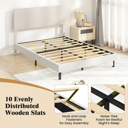 Dreamade Bed Frame | Velvet Upholstered Platform Bed w/Height Adjustable Chevron Headboard