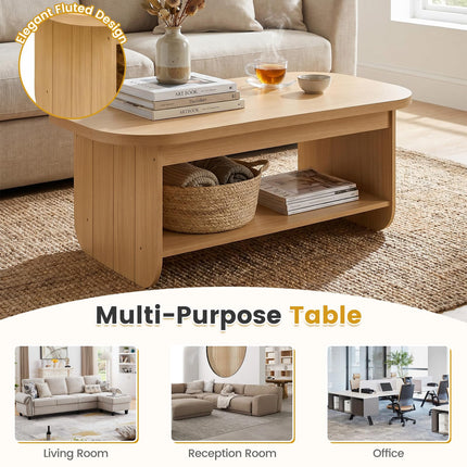 Dreamade 47" Mid Century Oval Coffee Table with Storage Shelf & Round Corner