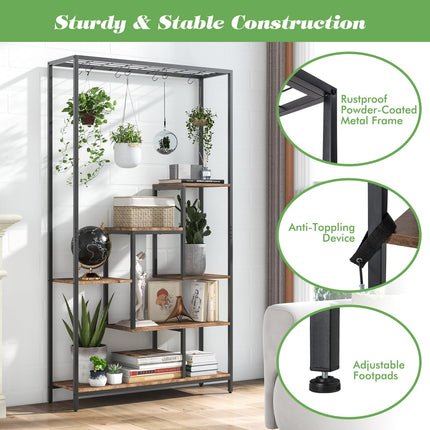 Dreamade 71" Tall Plant Stand Indoor, 6-Tier Metal Plant Shelf with 10 Hanging Hooks