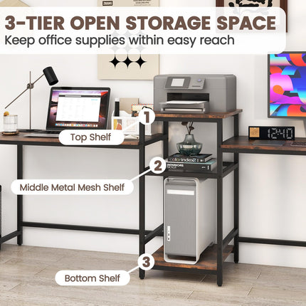 Dreamade 97" 2 Person Desk with Power Outlets, Extra Long Double Computer Desk w/Printer Stand