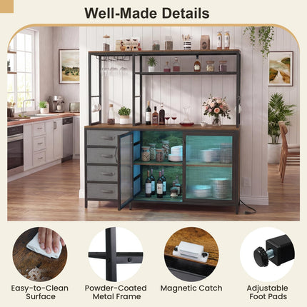 Dreamade Tall Wine Bar Cabinet with LED Lights for Kitchen