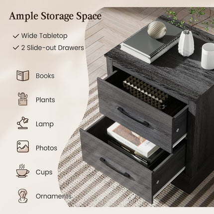 Dreamade Farmhouse Nightstand Set of 2, Wood Bedside Table with 2 Storage Drawers